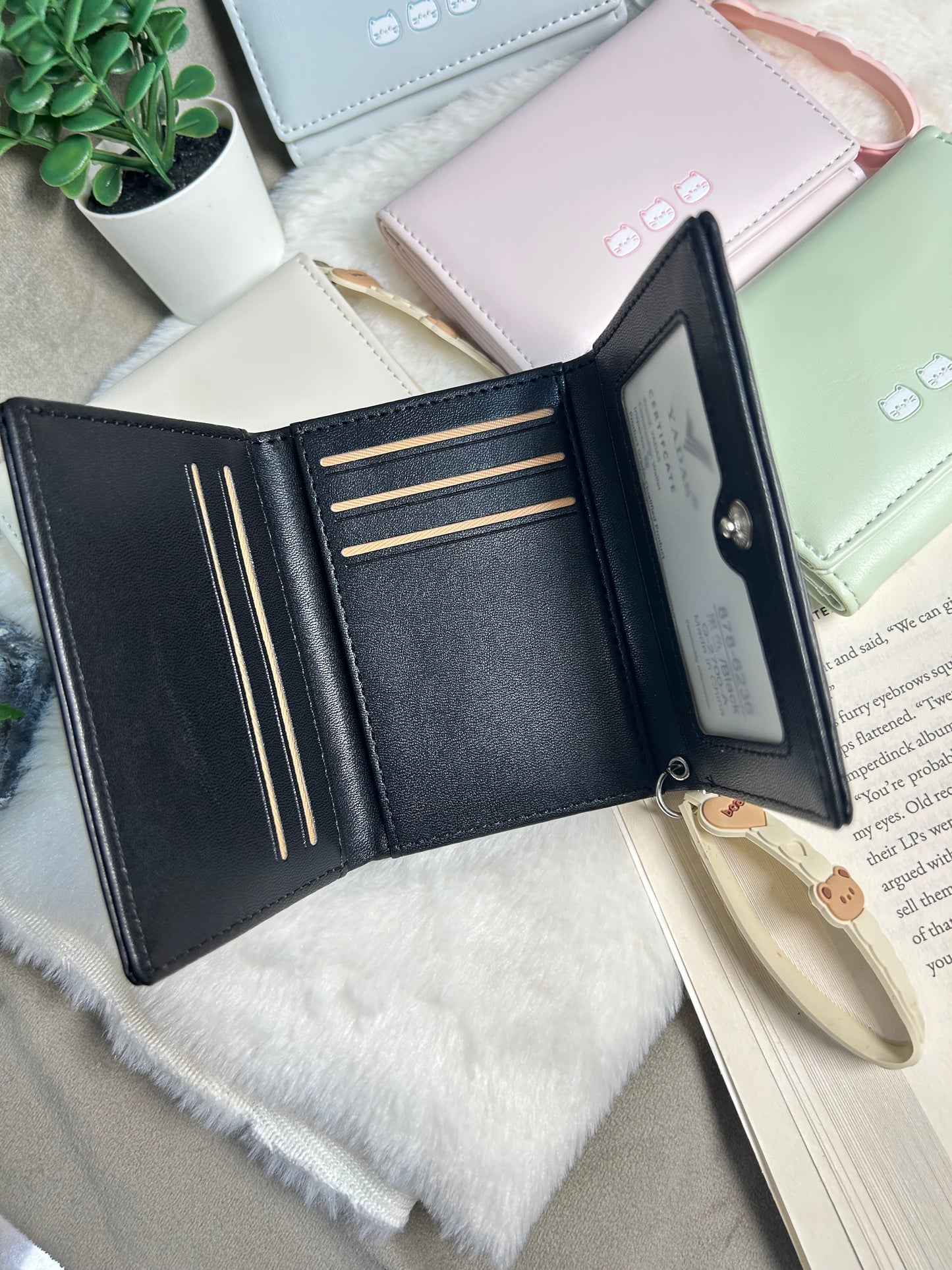 3-Fold PU Leather Wallet with Wrist-for Girls & Women