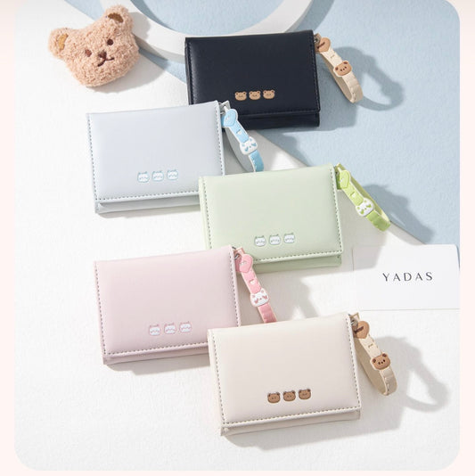 3-Fold PU Leather Wallet with Wrist-for Girls & Women