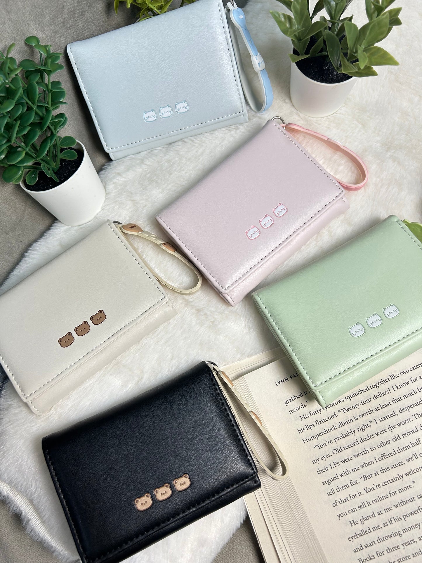 3-Fold PU Leather Wallet with Wrist-for Girls & Women