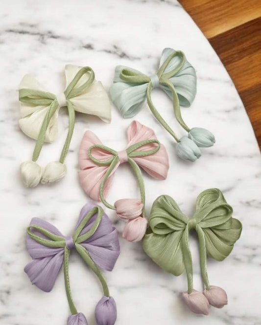 Tulip Bloom Satin Bow Clips